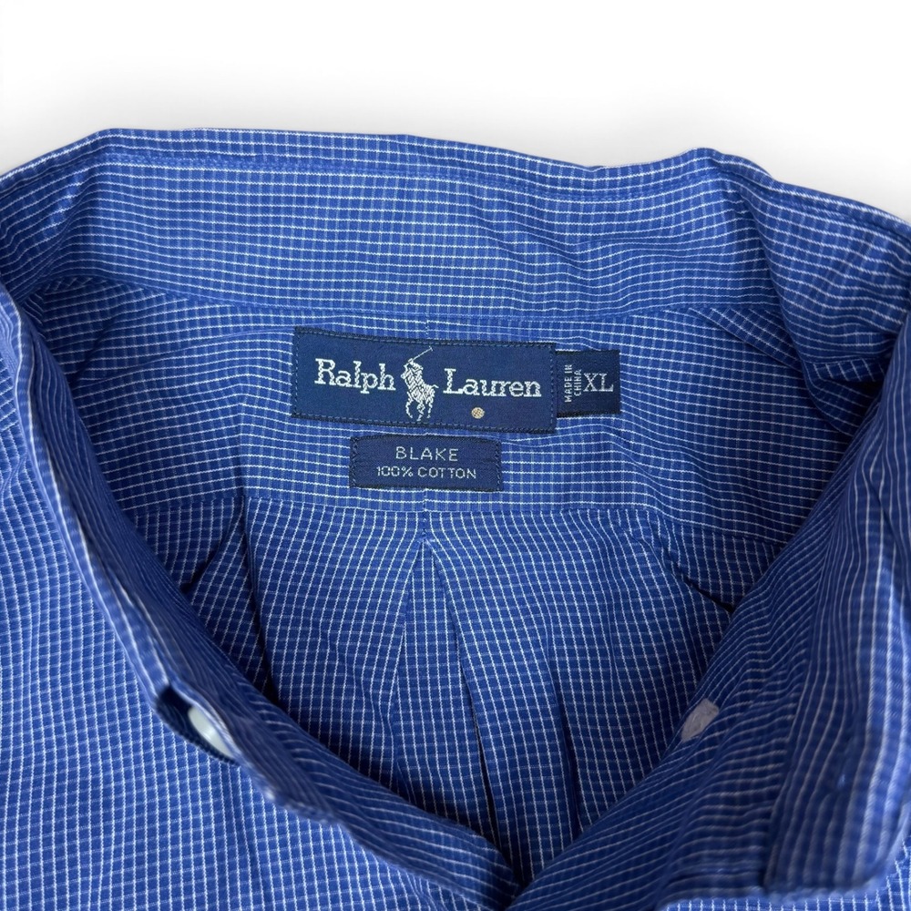 Ralph Lauren Blake Mens XL Blue Micro Check Cotton Button Down Shirt Long Sleeve - Picture 3 of 6